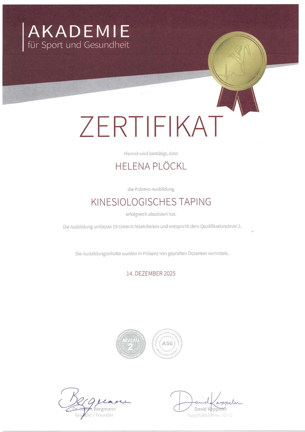  Helena Plöckl – Fußwerk - Zertifikat