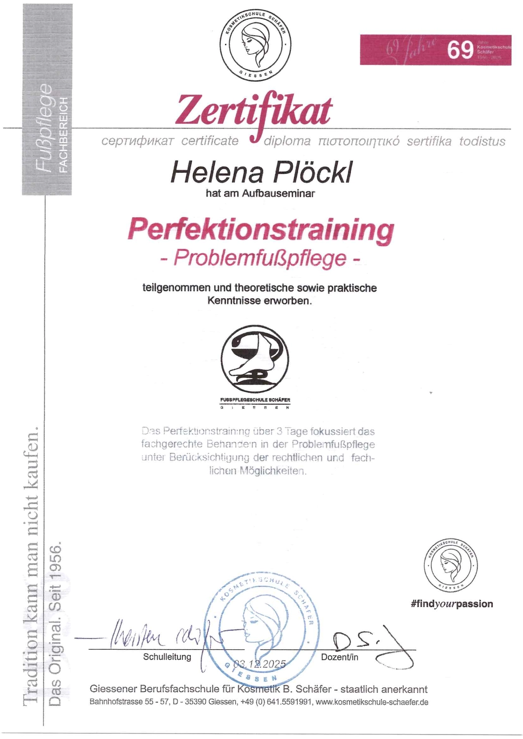  Helena Plöckl – Fußwerk - Zertifikat
