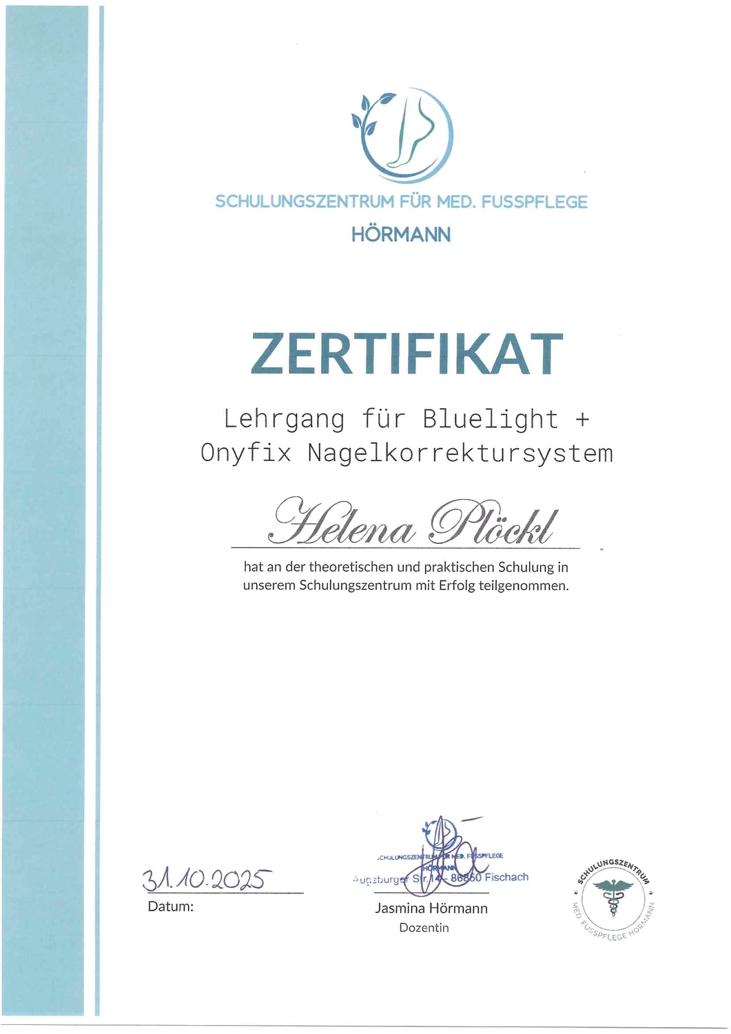  Helena Plöckl – Fußwerk - Zertifikat