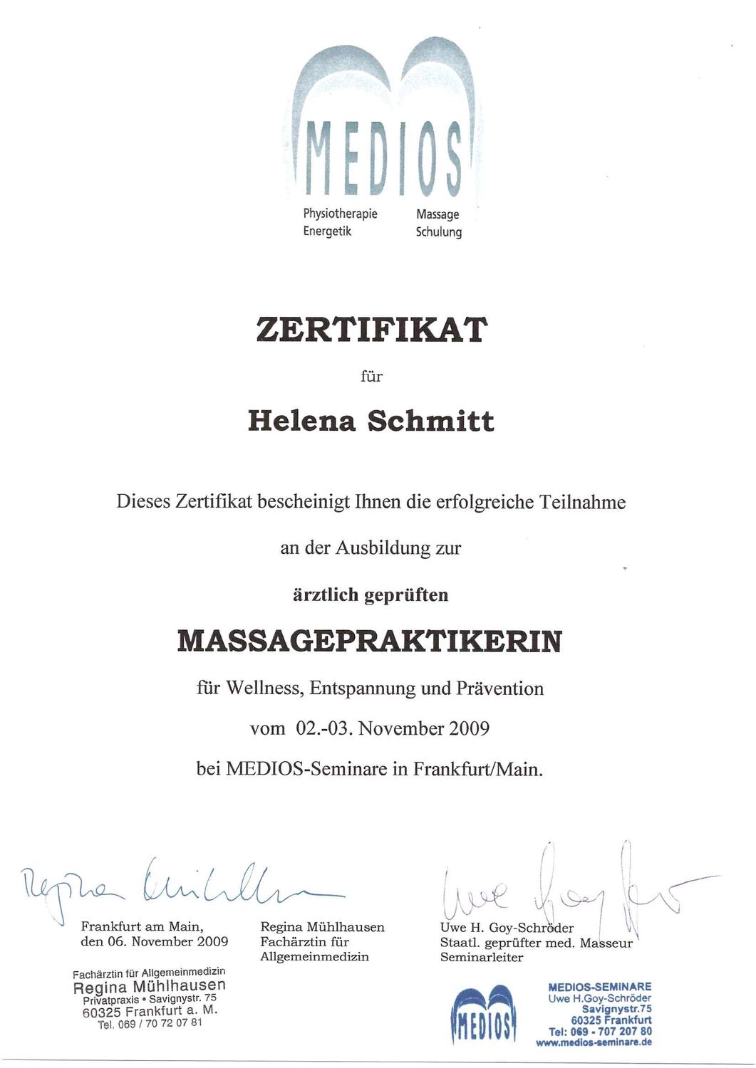  Helena Plöckl – Fußwerk - Zertifikat