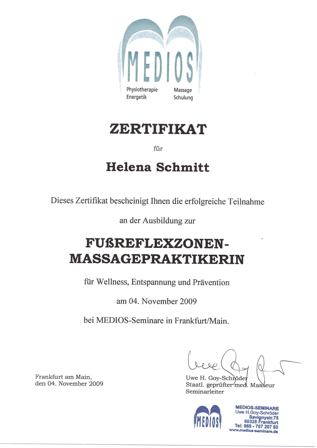  Helena Plöckl – Fußwerk - Zertifikat