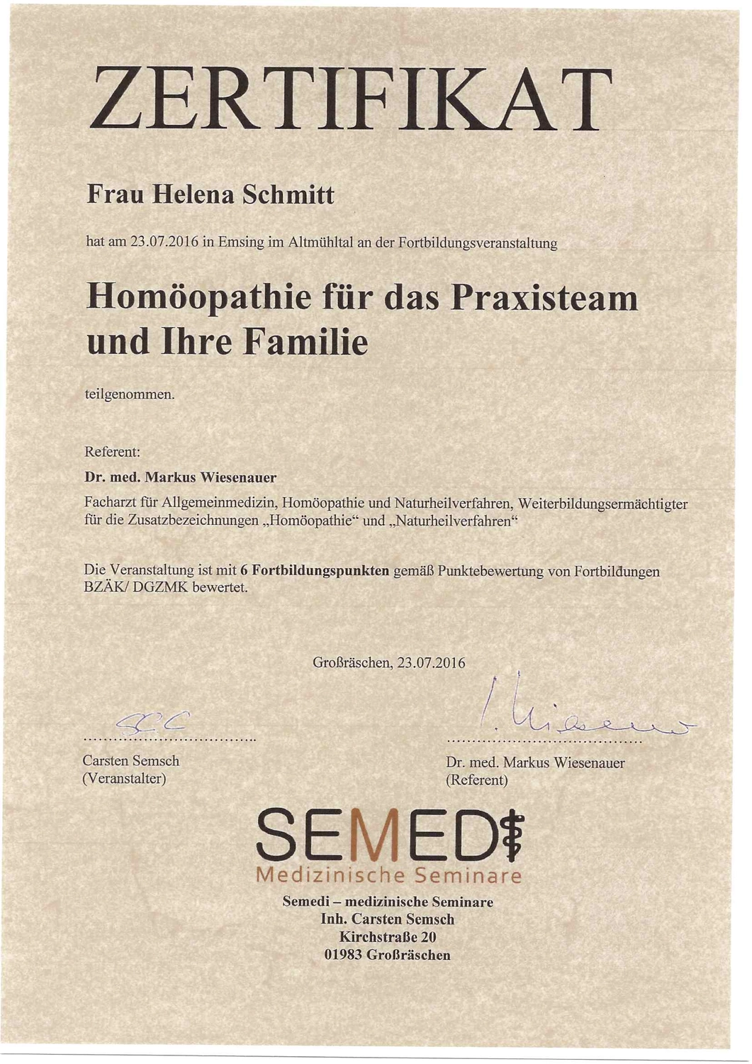  Helena Plöckl – Fußwerk - Zertifikat