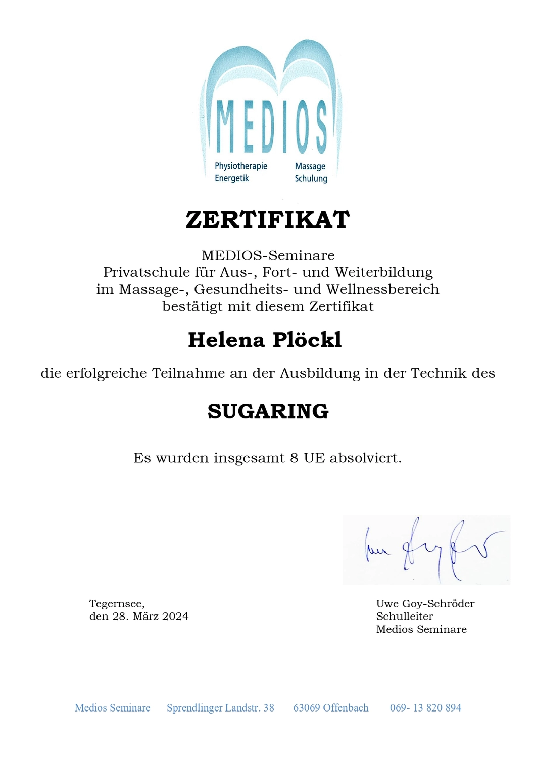  Helena Plöckl – Fußwerk - Zertifikat