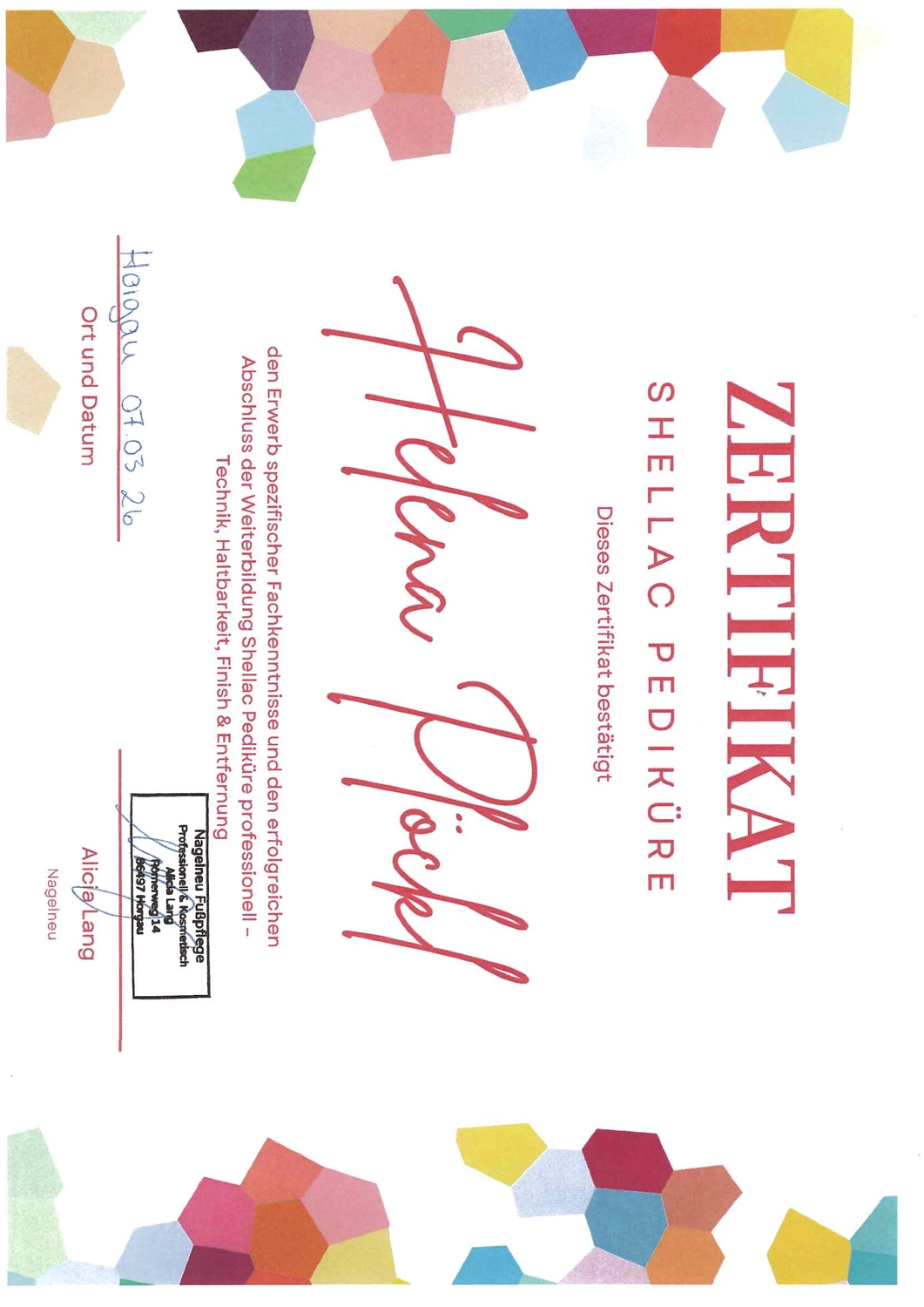  Helena Plöckl – Fußwerk - Zertifikat